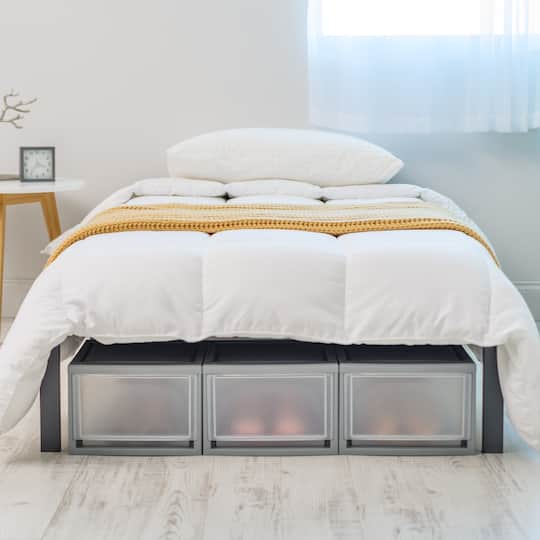 IRIS® Medium Gray Stackable Storage Bin with Clear Drawer
